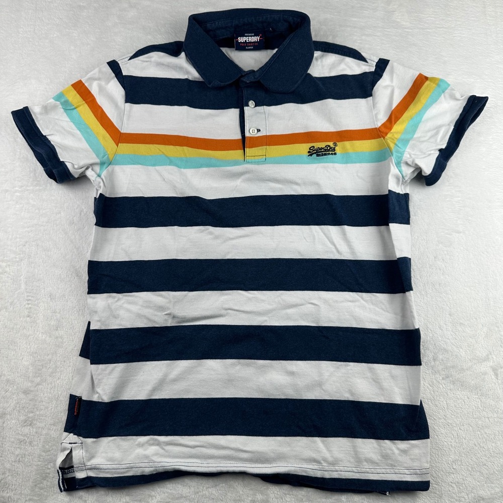 Superdry Mens Premium Polo Shirt XL Striped Navy White Orange Stripe M1110058A - Picture 1 of 8